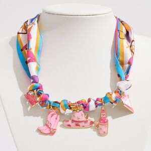 Rose Pink Western Cowboy Boot Hat Fabric Scarf Charm Necklace Bracelet Rodeo